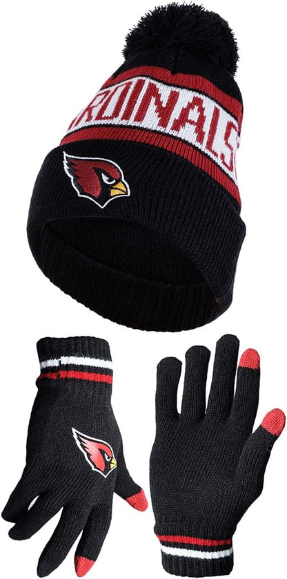 Ultra Game NFL Official Adults Unisex Super Soft Winter Beanie Knit Hat With Extra Warm Touch Screen Gloves, Arizona Cardinals, Team Color, 1 SIZE|Arizona Cardinals