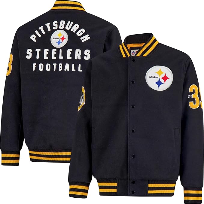 NFL Official Adults Classic Varsity Coaches Jacket Coat - Unisex|Pittsburgh Steelers