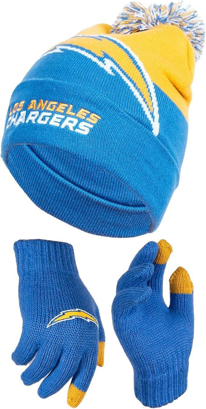 Ultra Game NFL Official Youth Super Soft Winter Beanie Knit Hat With Extra Warm Touch Screen Gloves, Los Angeles Chargers, Team Color 2, 1SIZE|Los Angeles Chargers