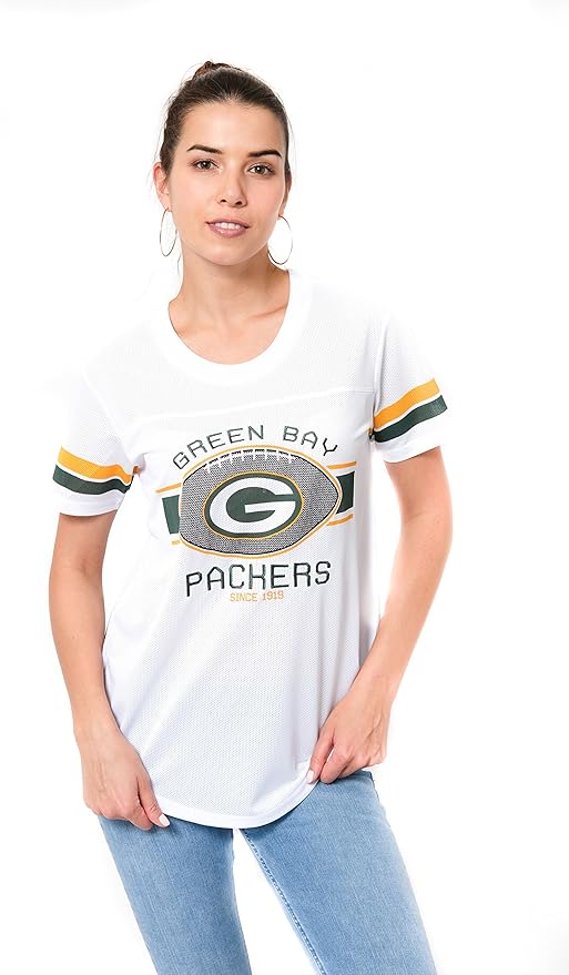 NFL Green Bay Packers Womens Soft Mesh Jersey Varsity Tee Shirt|Green Bay Packers