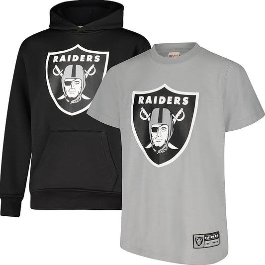 Ultra Game NFL Official Youth Super Soft T-Shirt & Hoodie Sweatshirt Set, Las Vegas Raiders|Las Vegas Raiders