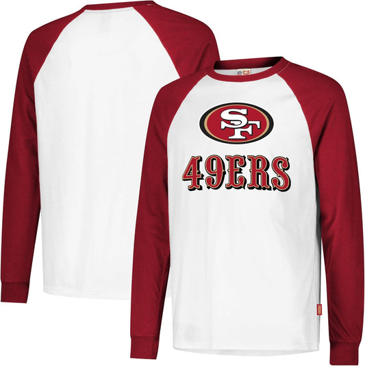 Ultra Game NFL Official Adults Super Soft Raglan Baseball Long Sleeve T-Shirt, San Francisco 49ers, White|San Francisco 49ers