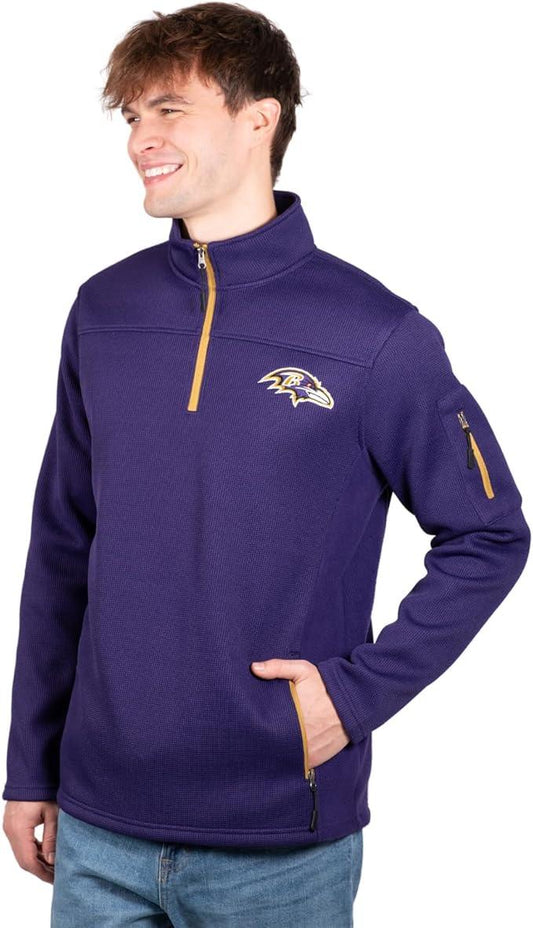 Ultra Game NFL Official Adults Quarter-Zip Super Soft Pullover Sweatshirt with Zipper Pockets - Unisex, Baltimore Ravens, Team Color|Baltimore Ravens