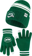 NFL New York Jets Official Adults Super Soft Winter Beanie Knit Hat with Extra Warm Touch Screen Gloves, 1SIZE|New York Jets
