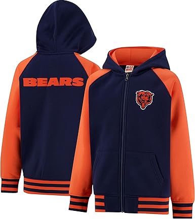 Ultra Game NFL Official Boy's Super Soft Full Zip Varsity Hoodie Sweatshirt, Chicago Bears, Team Color 2024|Chicago Bears