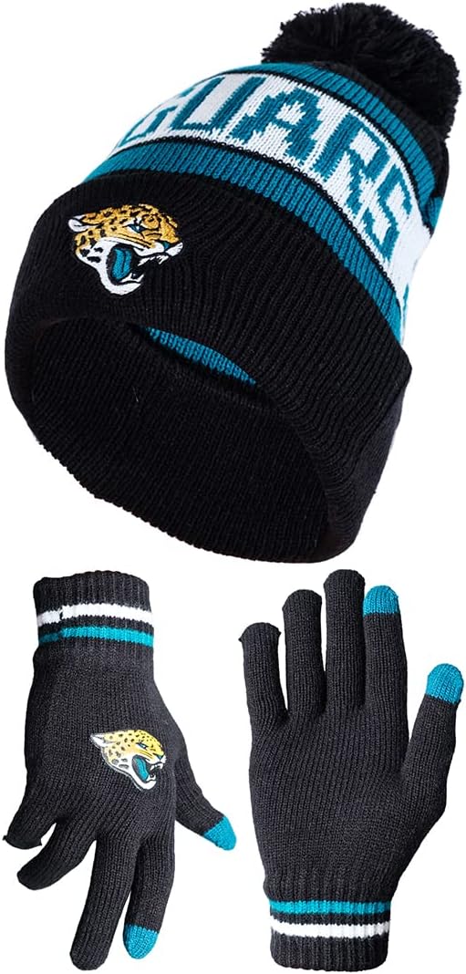 Ultra Game NFL Official Adults Unisex Super Soft Winter Beanie Knit Hat With Extra Warm Touch Screen Gloves, Jacksonville Jaguars, Team Color, 1SIZE|Jacksonville Jaguars