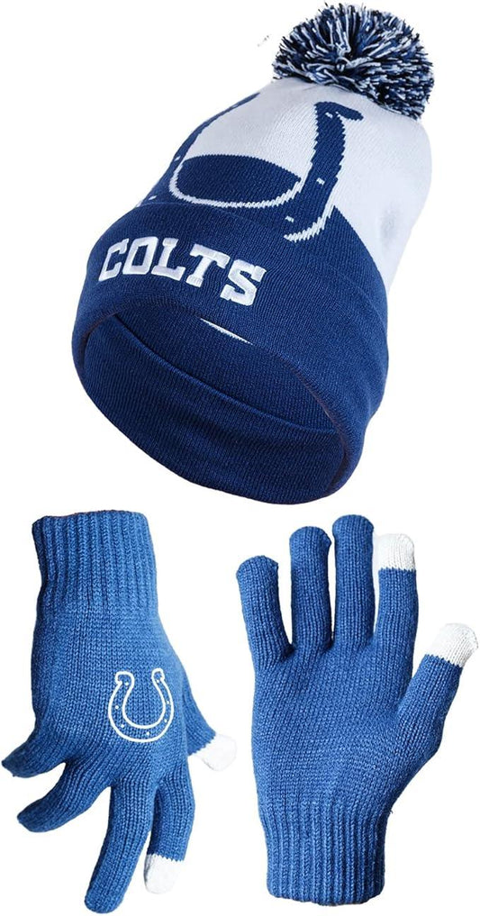 Ultra Game NFL Official Adults Unisex Super Soft Winter Beanie Knit Hat With Extra Warm Touch Screen Gloves, Indianapolis Colts, Team Color, 1SIZE|Indianapolis Colts