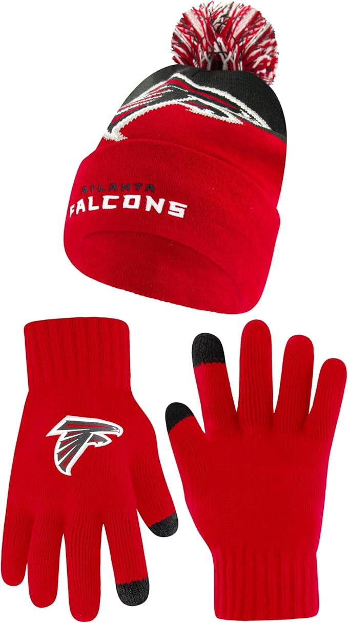 Ultra Game NFL Official Adults Unisex Super Soft Winter Beanie Knit Hat With Extra Warm Touch Screen Gloves, Atlanta Falcons, Team Color, 1SIZE|Atlanta Falcons