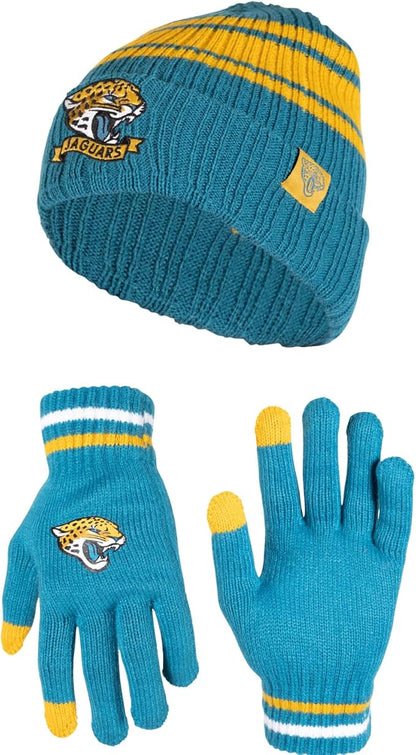 Ultra Game NFL Jacksonville Jaguars Womens Super Soft Team Stripe Winter Beanie Knit Hat with Extra Warm Touch Screen Gloves|Jacksonville Jaguars