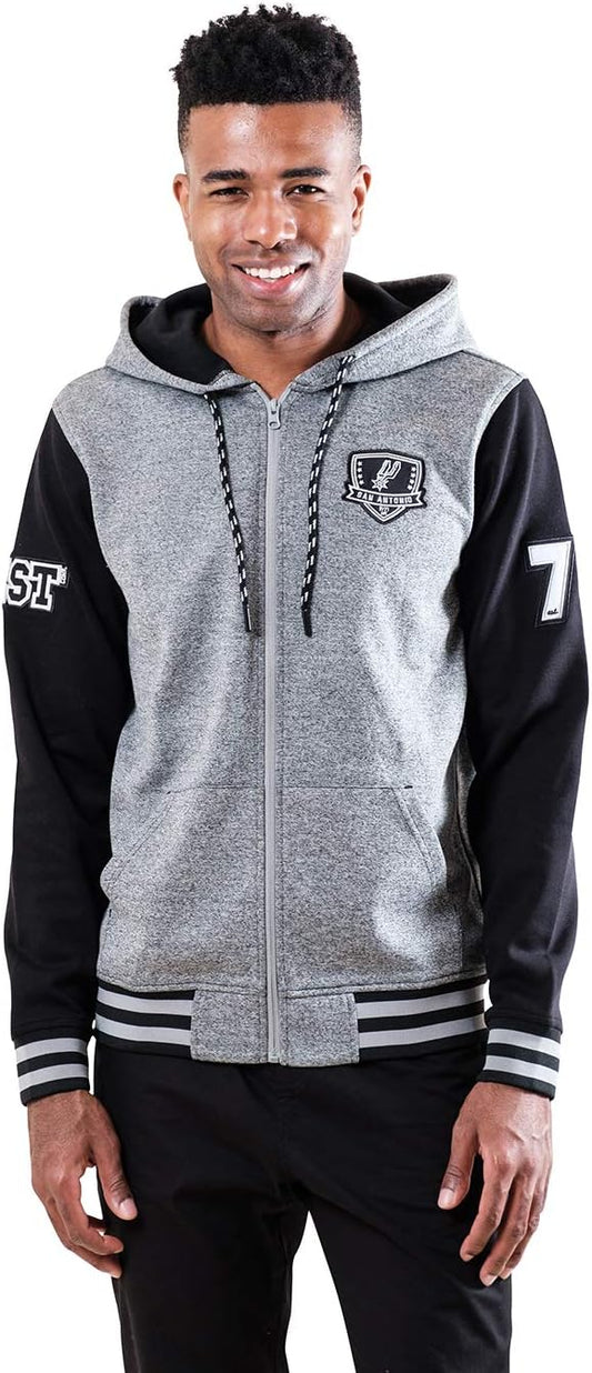 Ultra Game NBA Men's Official Full Zip Fleece Hoodie Letterman Varsity Jacket, San Antonio Spurs, Team Color|San Antonio Spurs