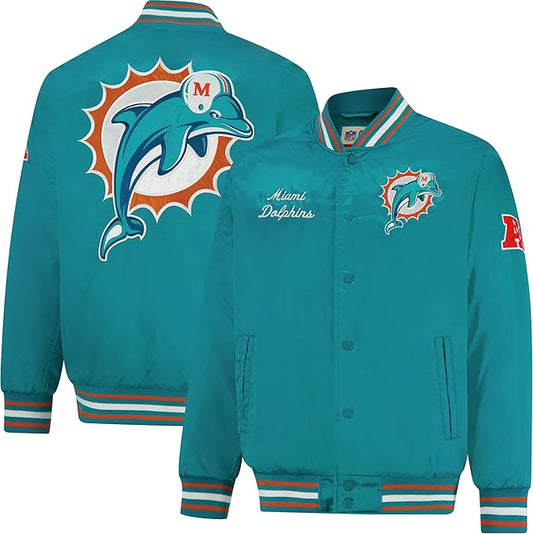 Ultra Game NFL Official Adults Supreme Satin Heritage Jacket, Miami Dolphins, Supreme Satin|Miami Dolphins