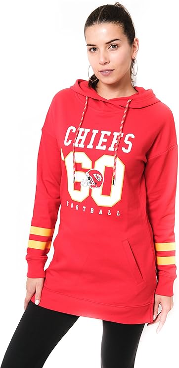 NFL Kansas City Chiefs Womens Soft French Terry Tunic Hoodie Pullover Sweatshirt|Kansas City Chiefs