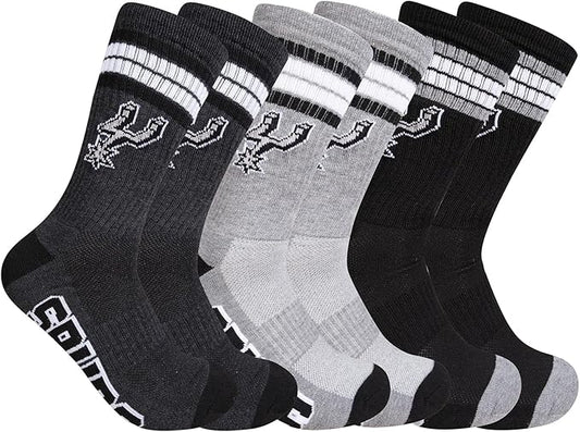 Ultra Game NBA Official Men’s Athletic Cushioned Secure Fit Team Crew Socks - 3 Pack - Unisex, San Antonio Spurs, Assorted, M6-12|San Antonio Spurs