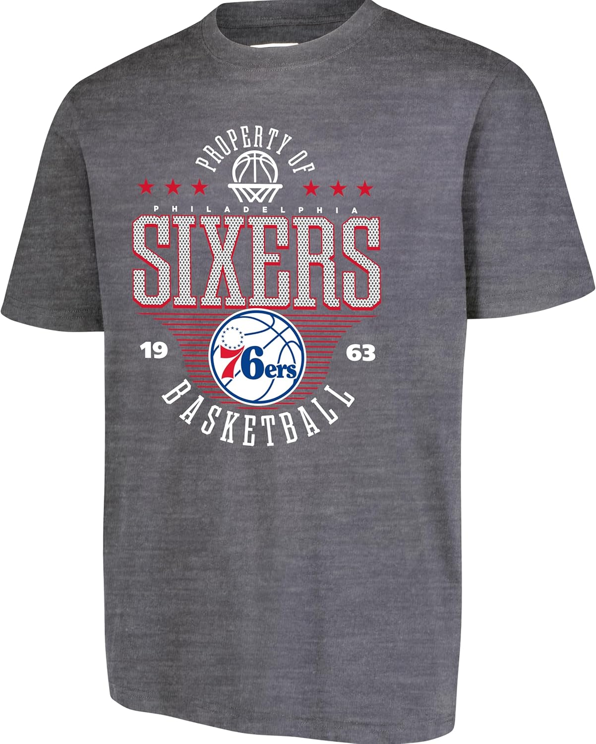 Ultra Game NBA Official Men's Standard Super Soft Mad Props T-Shirt, Philadelphia 76ers, Heather Charcoal|Philadelphia 76ers