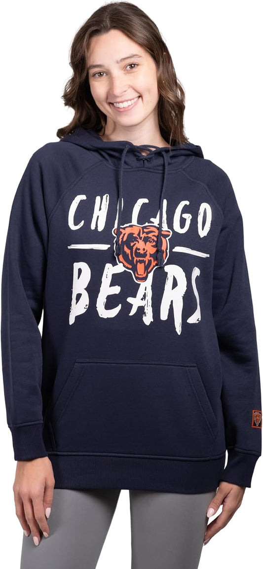 Ultra Game NFL Women's Official Super Soft Tie Neck Pullover Hoodie Sweatshirt, Chicago Bears, Team Color|Chicago Bears