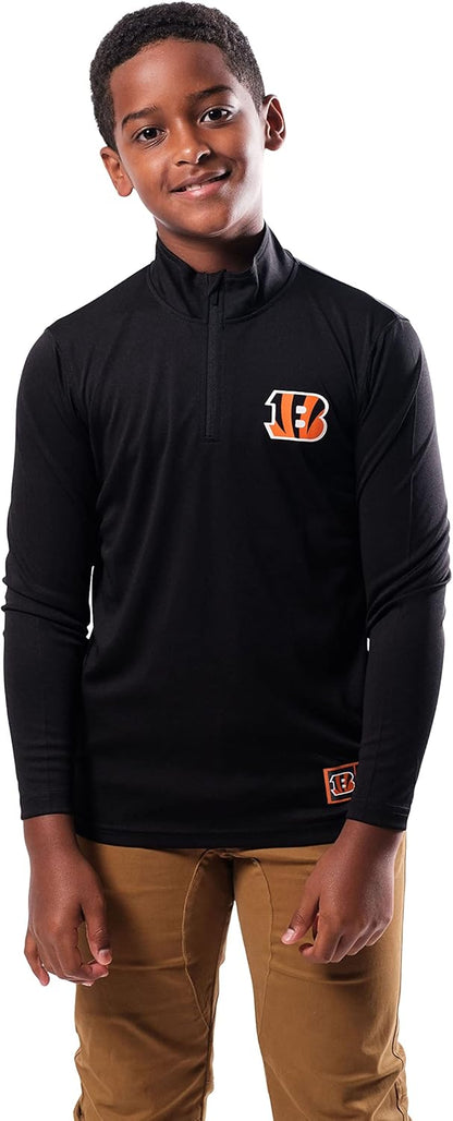 NFL Official Youth Super Soft Quarter Zip Long Sleeve T-Shirt|Cincinnati Bengals