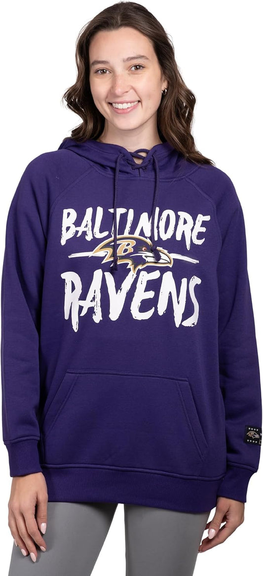 Ultra Game NFL Women's Official Super Soft Tie Neck Pullover Hoodie Sweatshirt, Baltimore Ravens, Team Color|Baltimore Ravens