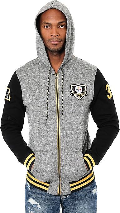 Ultra Game NFL Official Adults Super Soft Supreme Full Zip Varsity Hoodie Sweatshirt Jacket-Unisex, Pittsburgh Steelers, Heather Gray|Pittsburgh Steelers