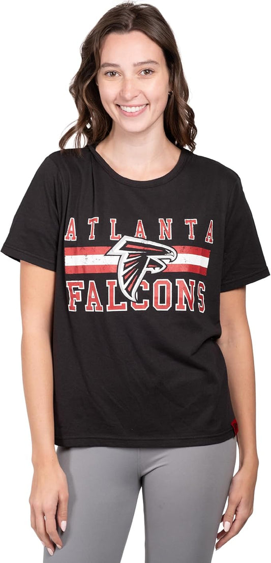 Ultra Game NFL Official Women's Distressed Graphics Super Soft Crew Neck T-Shirt, Atlanta Falcons, Team Color|Atlanta Falcons