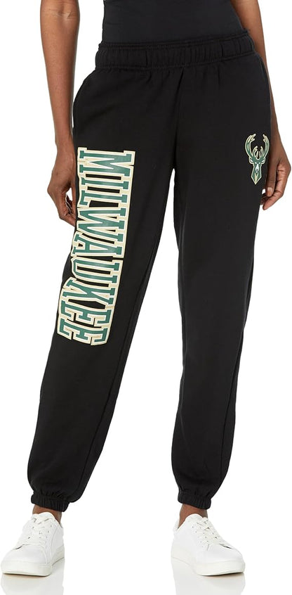 Ultra Game NBA Official Women's Super Soft Active Fleece Sweatpants Joggers, Milwaukee Bucks|Milwaukee Bucks