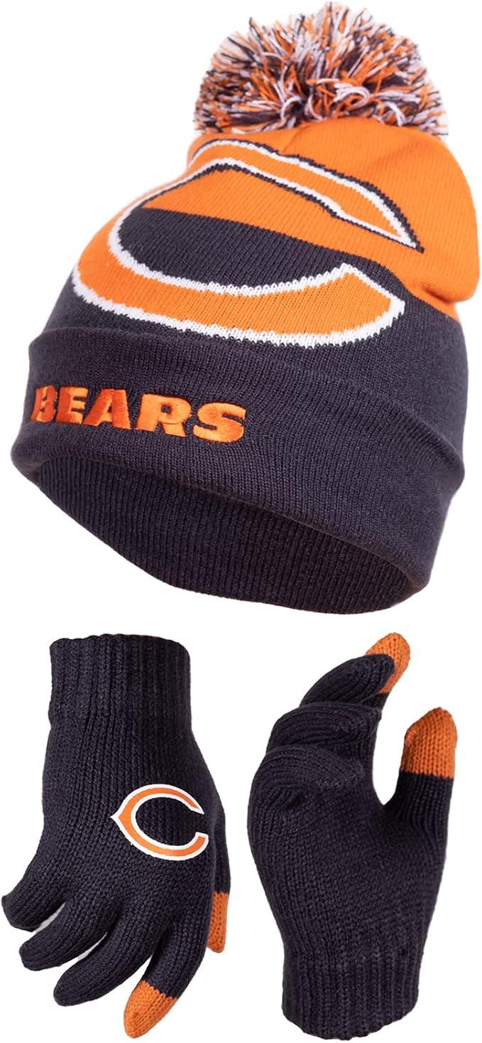 Ultra Game NFL Official Youth Super Soft Winter Beanie Knit Hat With Extra Warm Touch Screen Gloves, Chicago Bears, Team Color 2, 1SIZE|Chicago Bears