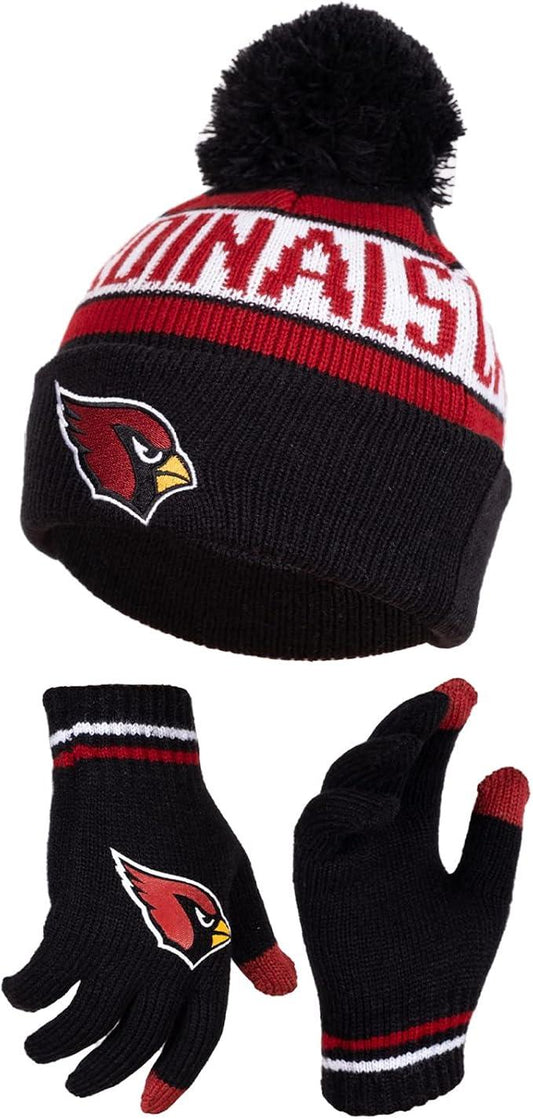 Ultra Game NFL Official Youth Super Soft Winter Beanie Knit Hat With Extra Warm Touch Screen Gloves, Arizona Cardinals, Team Color 1, 1 SIZE|Arizona Cardinals