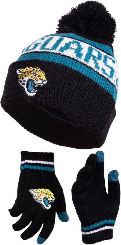 Ultra Game NFL Official Youth Super Soft Winter Beanie Knit Hat With Extra Warm Touch Screen Gloves, Jacksonville Jaguars, Team Color 1, 1 SIZE|Jacksonville Jaguars