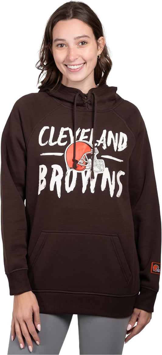 Ultra Game NFL Women's Official Super Soft Tie Neck Pullover Hoodie Sweatshirt, Cleveland Browns, Team Color|Cleveland Browns