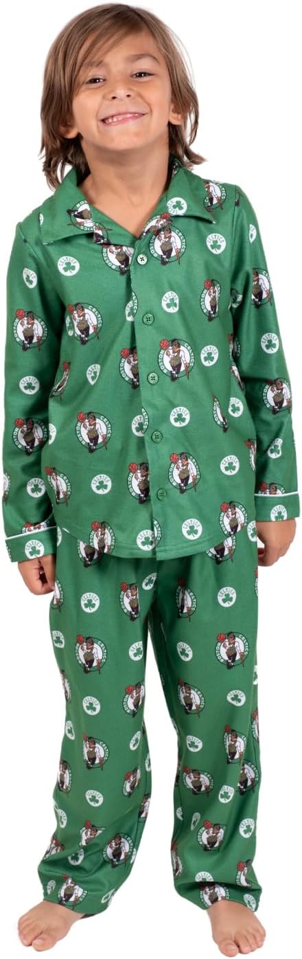 Ultra Game NBA Official Youth 2-Piece Super Soft Button Down Pajamas Set, Boston Celtics, Boys Sizes|Boston Celtics