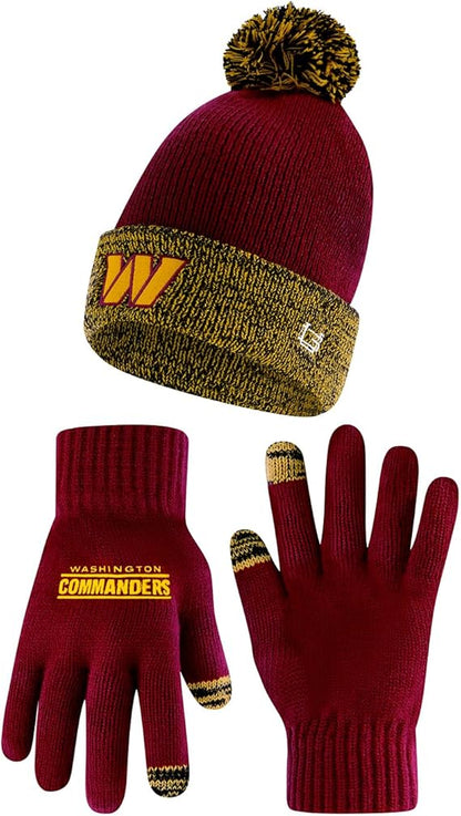 Ultra Game NFL Official Youth Super Soft Two Tone Winter Beanie Knit Hat with Extra Warm Touch Screen Gloves, Washington Commanders, Team Color, One Size|Washington Commanders