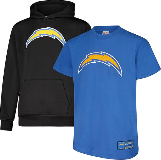 Ultra Game NFL Official Youth Super Soft T-Shirt & Hoodie Sweatshirt Set, Los Angeles Chargers|Los Angeles Chargers