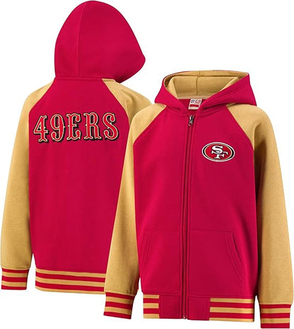 NFL Official Boy's Super Soft Full Zip Varsity Hoodie Sweatshirt|San Francisco 49ers