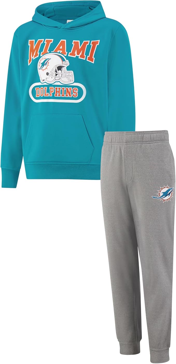 Ultra Game NFL Official Youth Super Soft Jogger & Hoodie Sweatshirt Set, Miami Dolphins, Team Color|Miami Dolphins