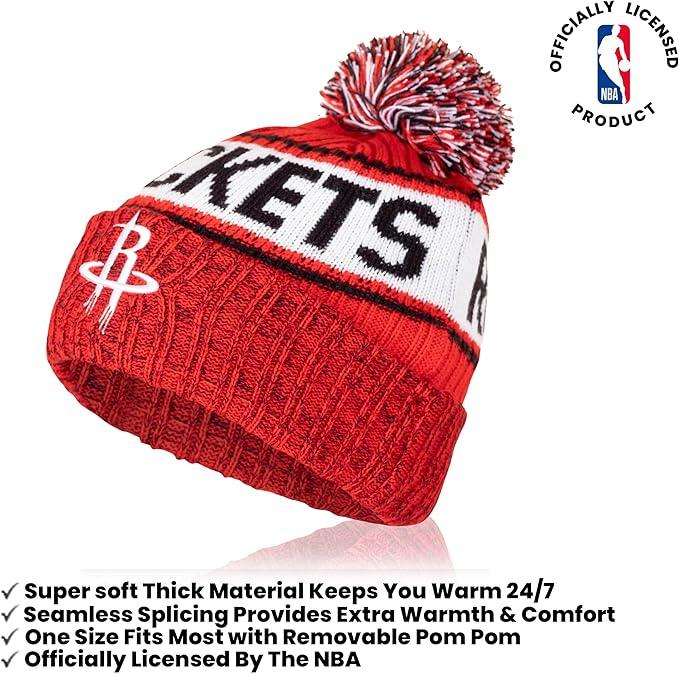 Ultra Game NBA Official Boys Girls Super Soft Winter Beanie Knit Hat With Extra Warm Touch Screen Gloves, Houston Rockets, Team Color, 1SIZE|Houston Rockets