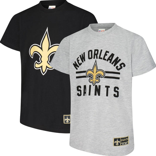 Ultra Game NFL Official Youth Super Soft 2 Pack T-Shirt Set, New Orleans Saints|New Orleans Saints