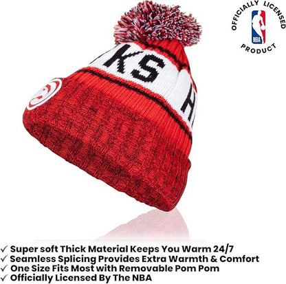 Ultra Game NBA Official Boys Girls Super Soft Winter Beanie Knit Hat With Extra Warm Touch Screen Gloves, Atlanta Hawks, Team Color, 1SIZE|Atlanta Hawks