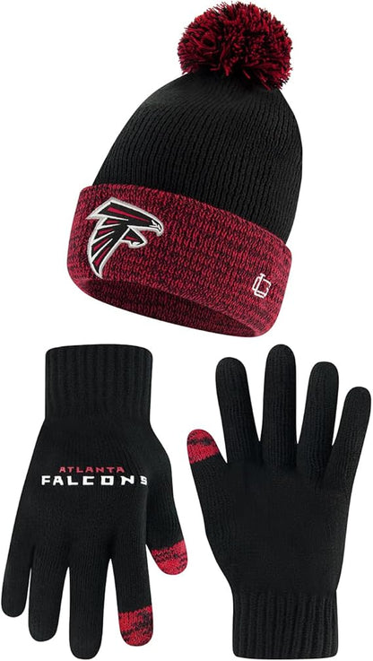 Ultra Game NFL Official Youth Super Soft Two Tone Winter Beanie Knit Hat with Extra Warm Touch Screen Gloves, Atlanta Falcons, Team Color, One Size|Atlanta Falcons