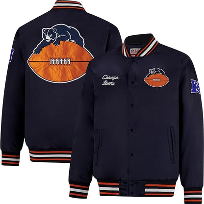 Ultra Game NFL Official Adults Supreme Satin Heritage Jacket, Chicago Bears, Supreme Satin|Chicago Bears