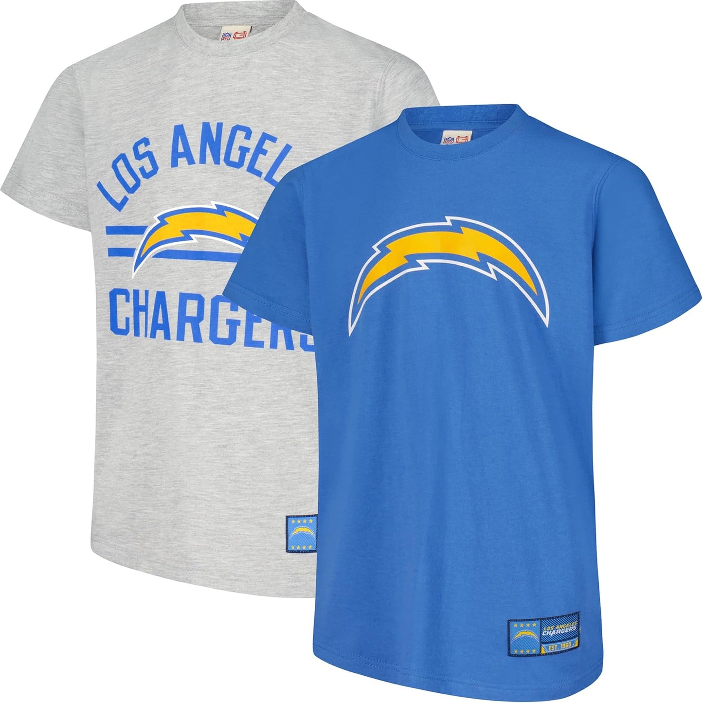 Ultra Game NFL Official Youth Super Soft 2 Pack T-Shirt Set, Los Angeles Chargers|Los Angeles Chargers