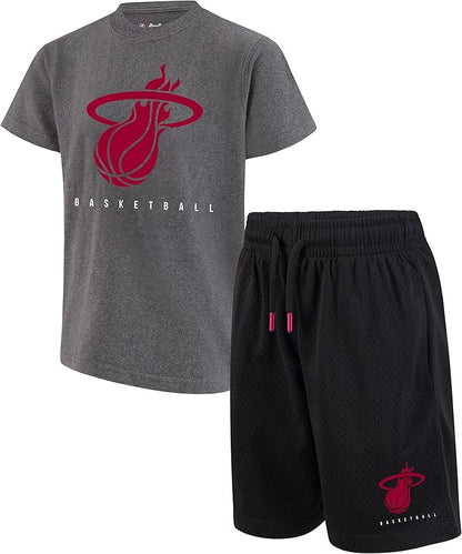 Ultra Game Youth's NBA Official Super Soft T-Shirt & Shorts 2-Piece Set, Miami Heat, Heather Charcoal|Miami Heat