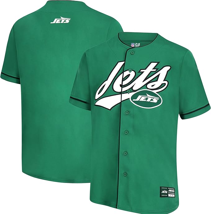 NFL Official Adults Game Day Button Down Baseball Mesh Jersey Shirt - Unisex|New York Jets