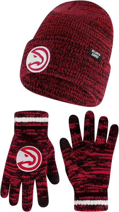 Ultra Game NBA Official Men's Super Soft Winter Beanie Knit Hat with Extra Warm Touch Screen Gloves, Atlanta Hawks, Team Color|Atlanta Hawks