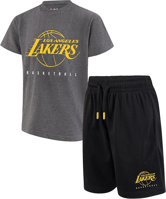 Ultra Game Youth's NBA Official Super Soft T-Shirt & Shorts 2-Piece Set, Los Angeles Lakers, Heather Charcoal|Los Angeles Lakers