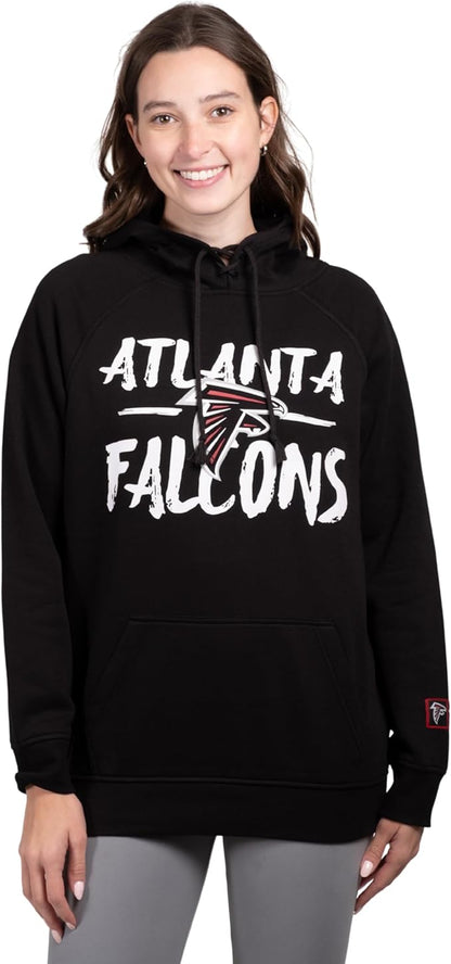 Ultra Game NFL Women's Official Super Soft Tie Neck Pullover Hoodie Sweatshirt, Atlanta Falcons, Team Color|Atlanta Falcons