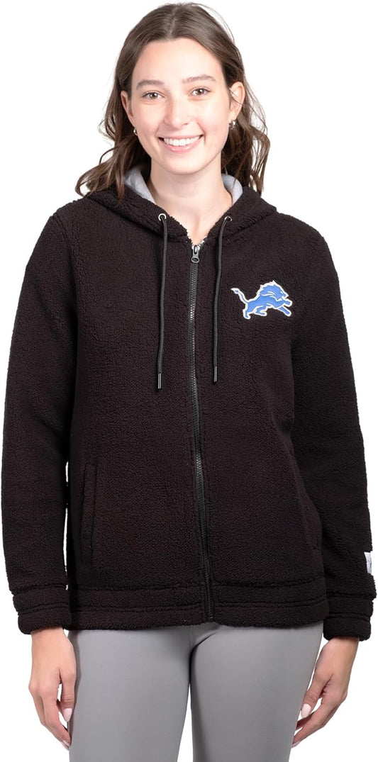 NFL Detroit Lions Womens Full Zip Soft Sherpa Hoodie Sweatshirt Jacket|Detroit Lions