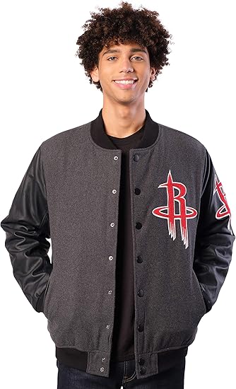 Ultra Game NBA Official Men’s Game Time Varsity Jacket - Unisex, Houston Rockets, Team Color|Houston Rockets