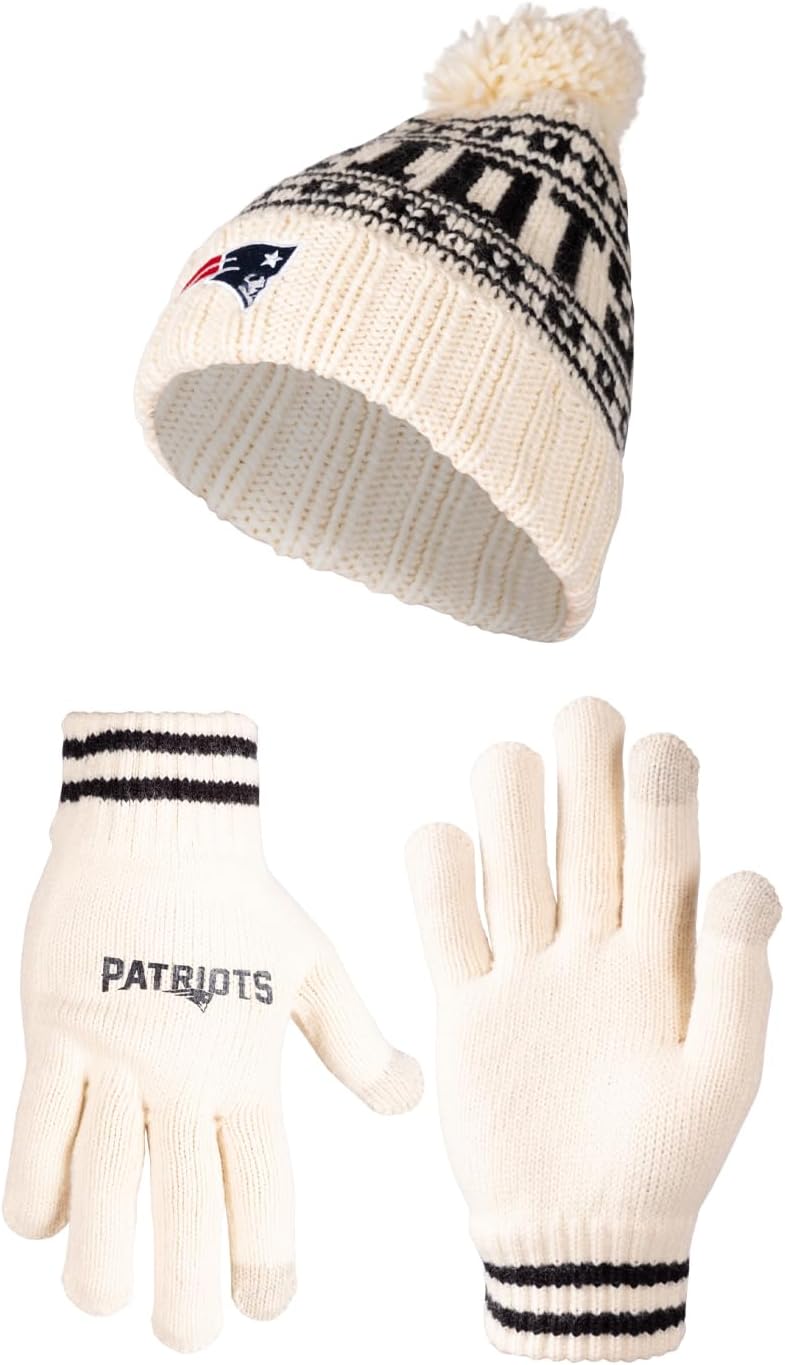 Ultra Game NFL Official Adults Super Soft Cable Knit Winter Beanie Knit Hat with Extra Warm Touch Screen Gloves, New England Patriots, One Size|New England Patriots