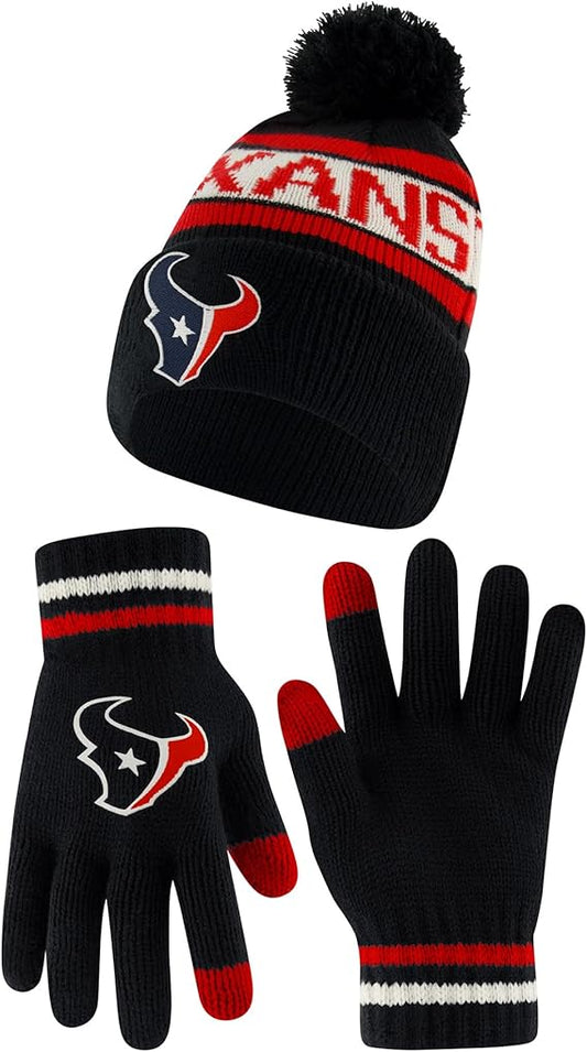 Ultra Game NFL Official Youth Super Soft Winter Beanie Knit Hat With Extra Warm Touch Screen Gloves, Houston Texans, Team Color 1, 1 SIZE|Houston Texans