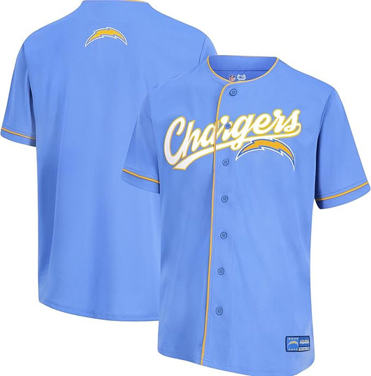 Ultra Game NFL Official Adults Game Day Button Down Baseball Mesh Jersey Shirt - Unisex, Los Angeles Chargers, Team Color|Los Angeles Chargers