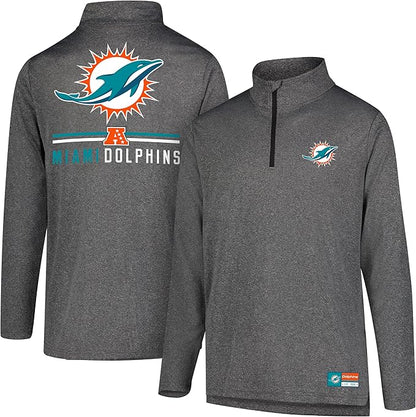 NFL Official Adults Super Soft Quarter Zip Long Sleeve T-Shirt - Unisex|Miami Dolphins